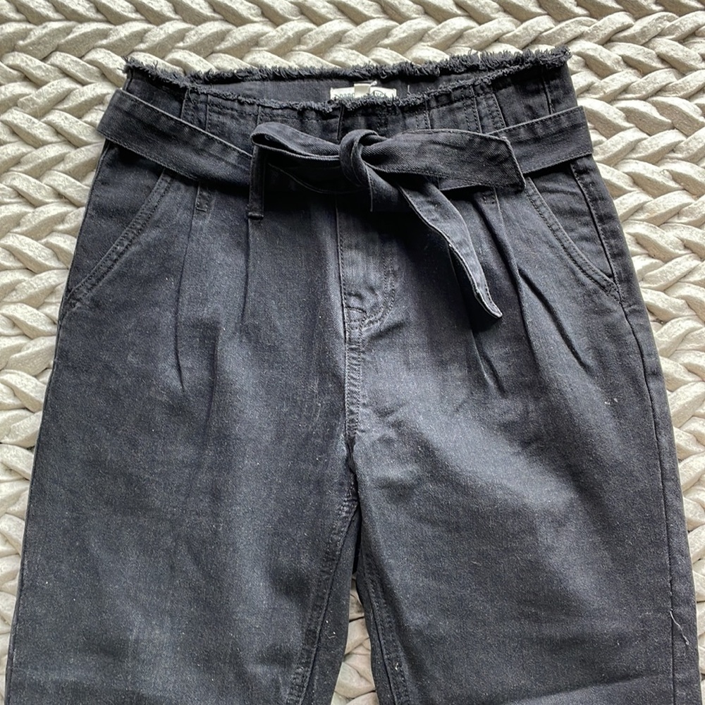 Black Denim Pleated Pants